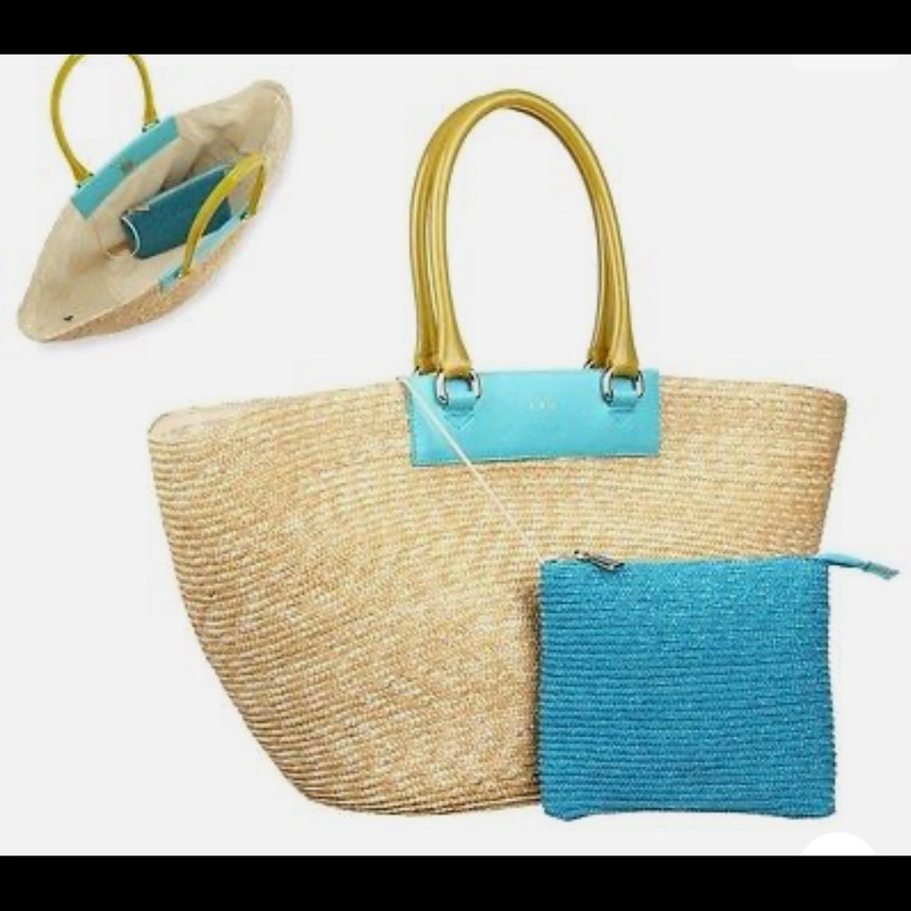 Furla straw tote in supple straw with rich leather trim and soft jelly handles.